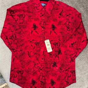 Women’s Red Vintage Cowgirl Wrangler Blues Western Farm Button Down Shirt NWT